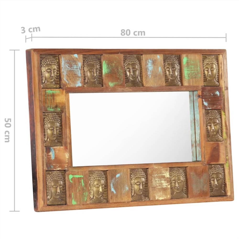 Mirror with Buddha Cladding 80x50 cm Solid Reclaimed Wood