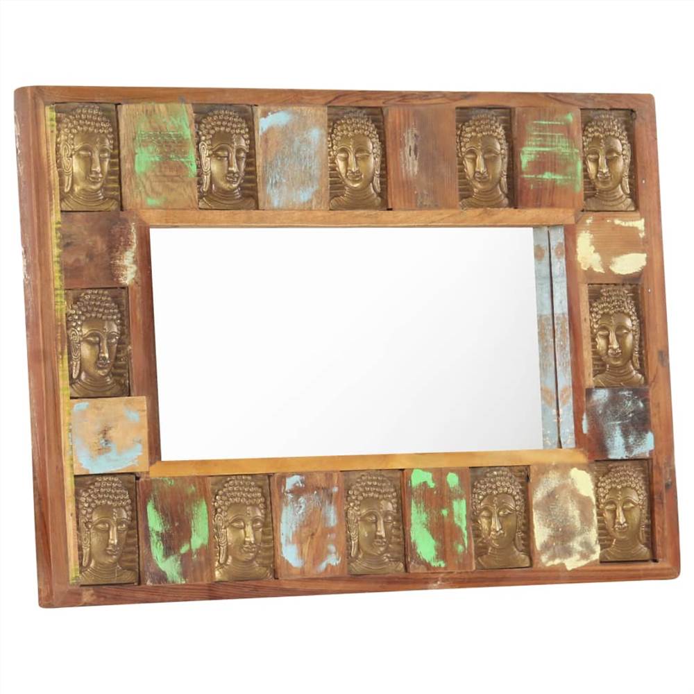 Mirror with Buddha Cladding 80x50 cm Solid Reclaimed Wood