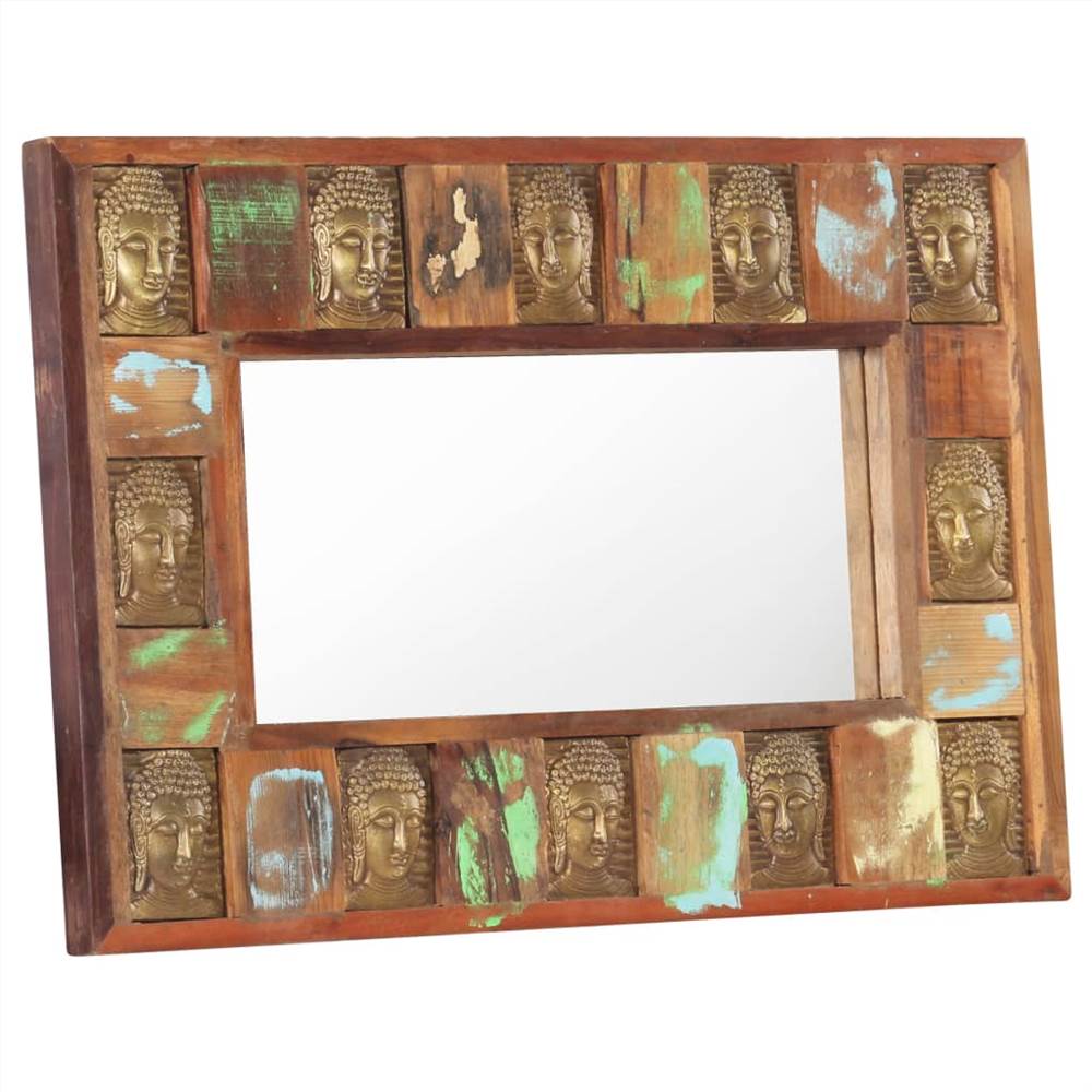 Mirror with Buddha Cladding 80x50 cm Solid Reclaimed Wood