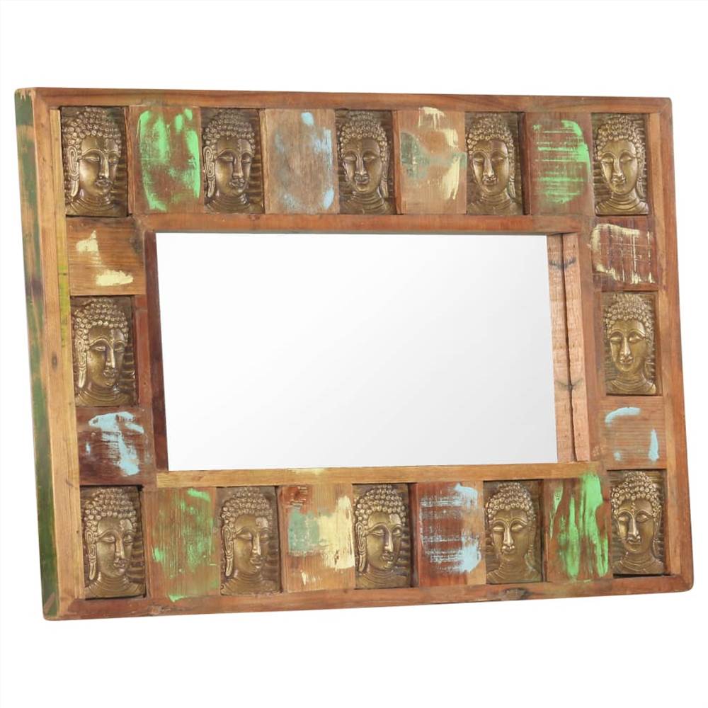 Mirror with Buddha Cladding 80x50 cm Solid Reclaimed Wood