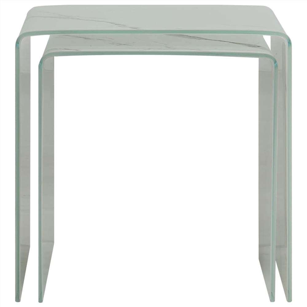 Nesting Coffee Tables 2 pcs White Marble Effect 42x42x41.5 cm Tempered Glass