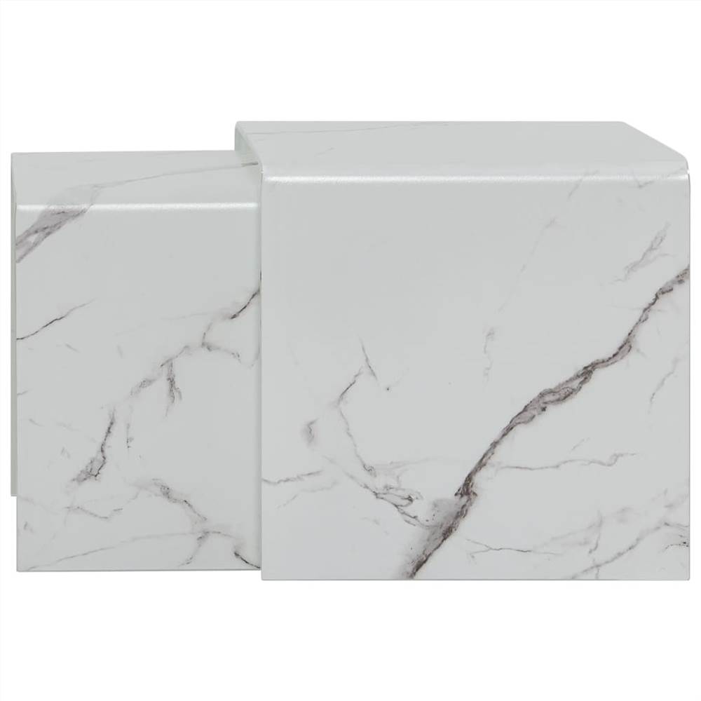 Nesting Coffee Tables 2 pcs White Marble Effect 42x42x41.5 cm Tempered Glass