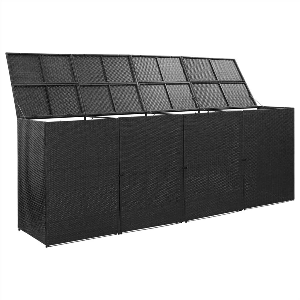 Quadruple Wheelie Bin Shed Black 305x78x120 cm Poly Rattan