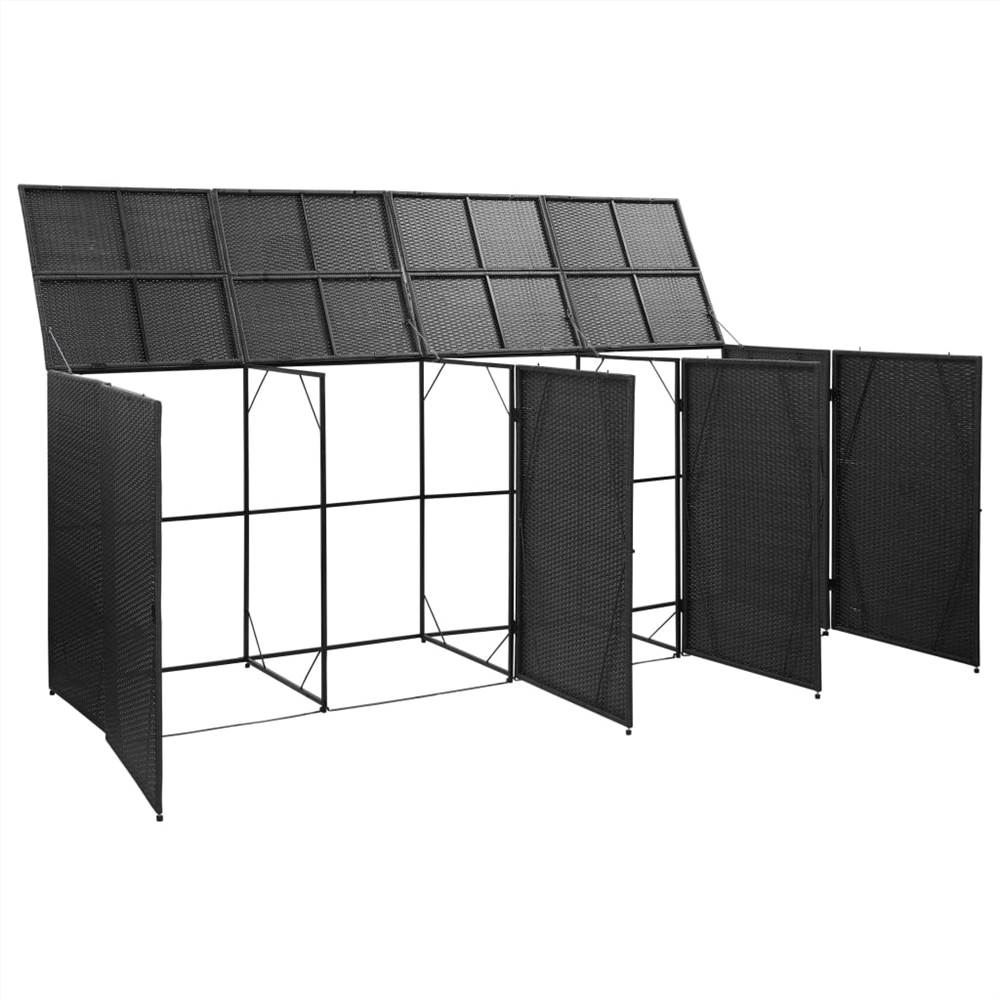Quadruple Wheelie Bin Shed Black 305x78x120 cm Poly Rattan