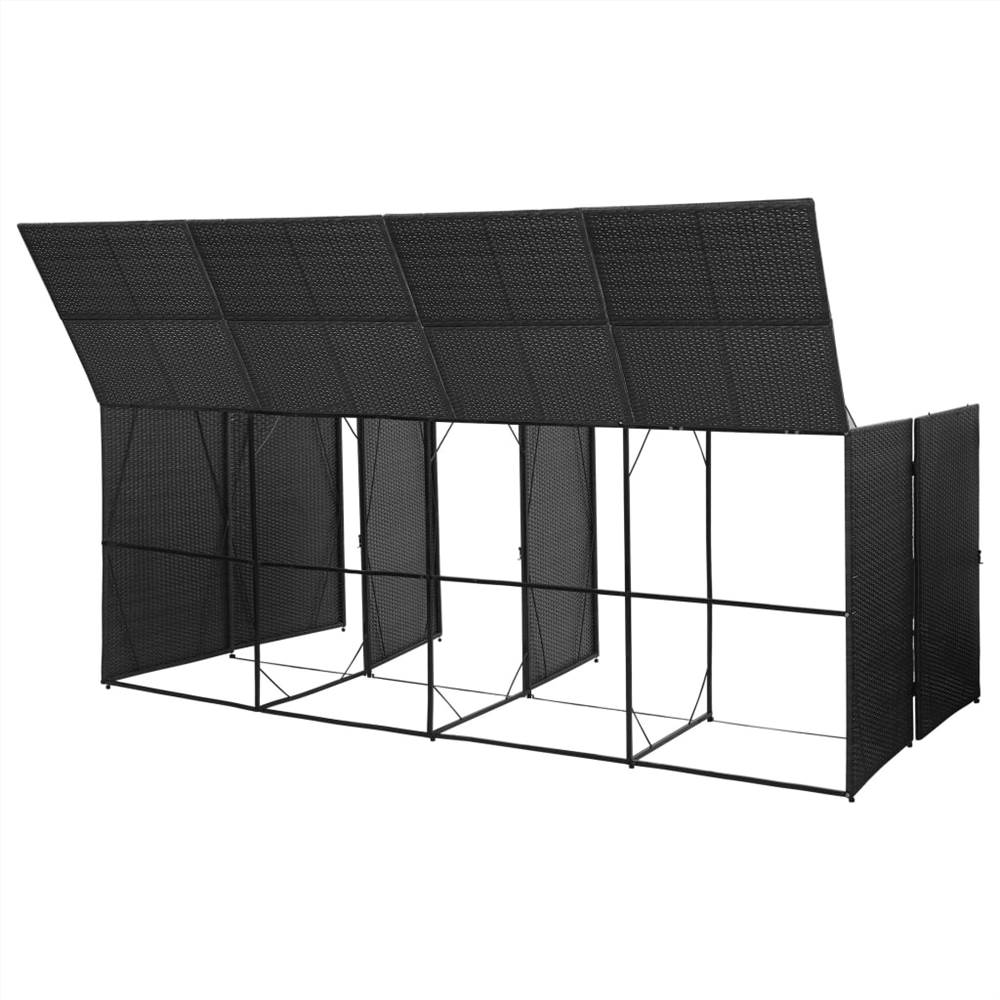 Quadruple Wheelie Bin Shed Black 305x78x120 cm Poly Rattan