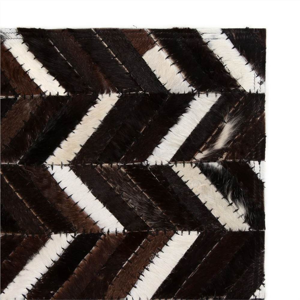 Rug Genuine Leather Patchwork 80x150 cm Chevron Black/White