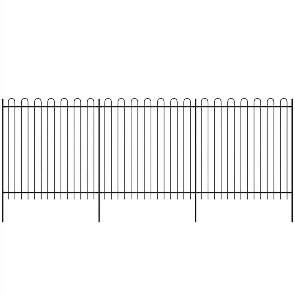 Security Palisade Fence with Hoop Top Steel 600x200 cm Black