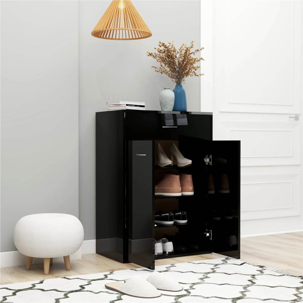 Shoe Cabinet High Gloss Black 60x35x84 cm Chipboard
