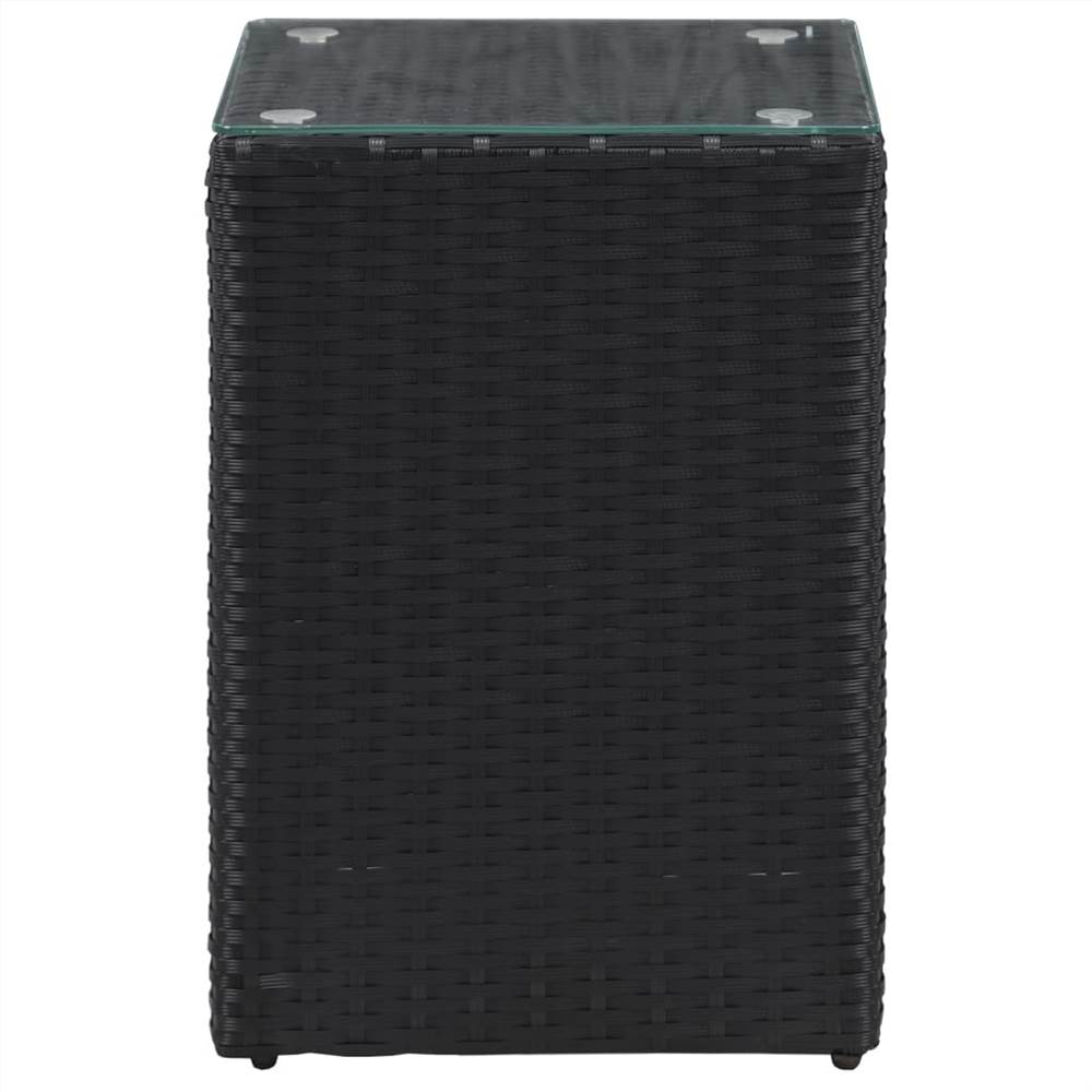 Side Tables 3 pcs with Glass Top Black Poly Rattan