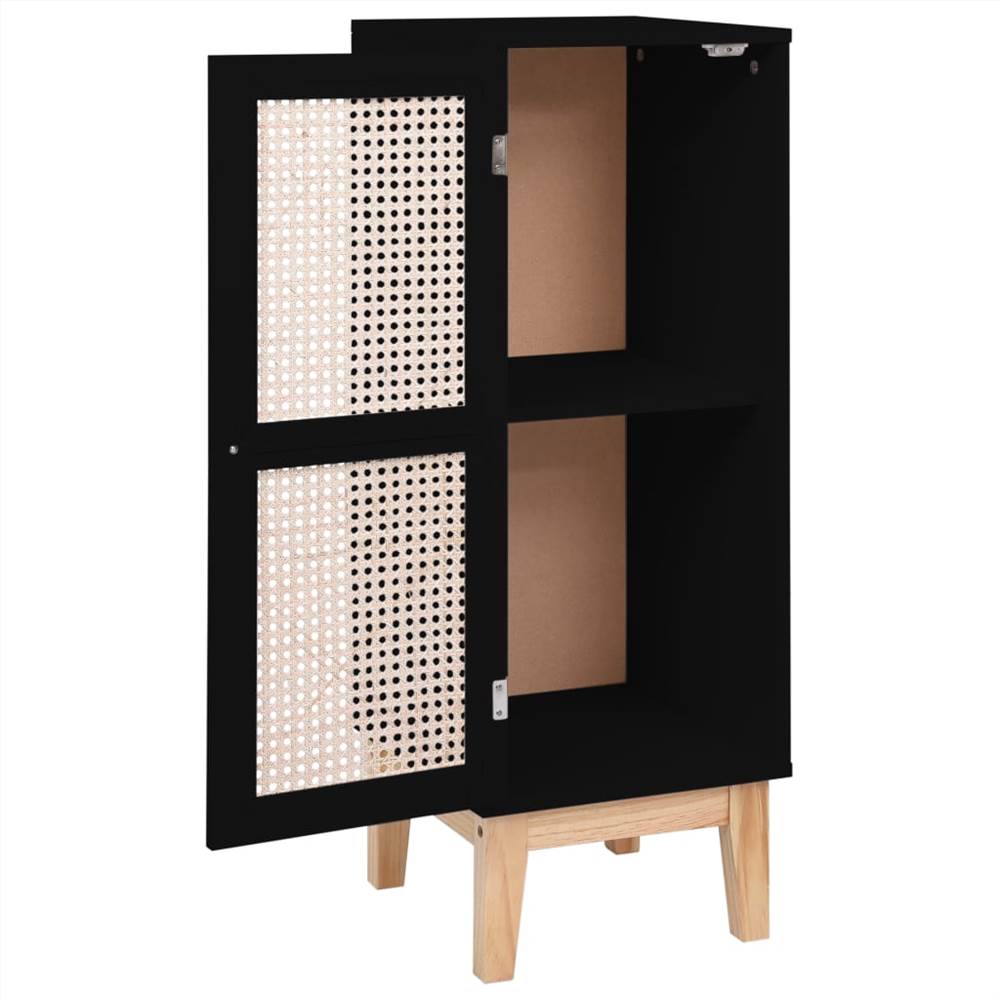 Sideboard Black 35x35x100 cm MDF and Rattan