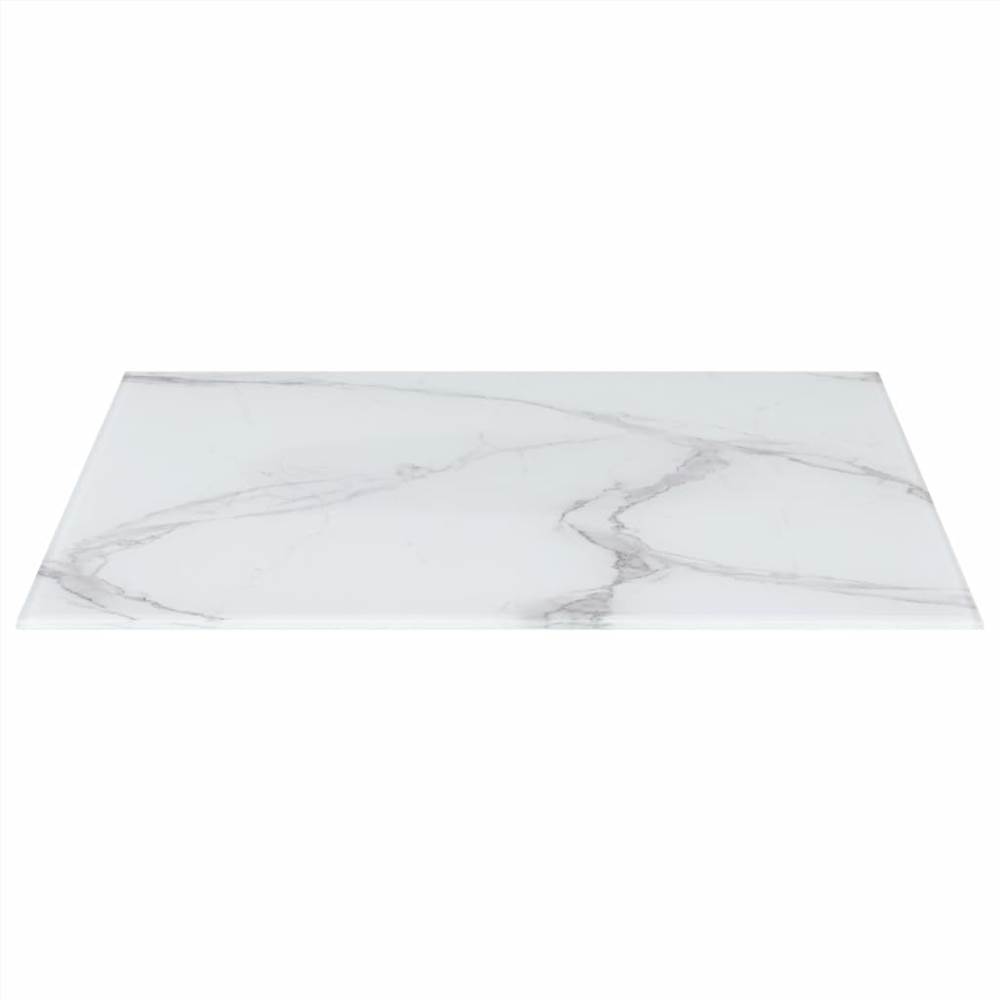 Table Top White Rectangular 120x65 cm Glass with Marble Texture