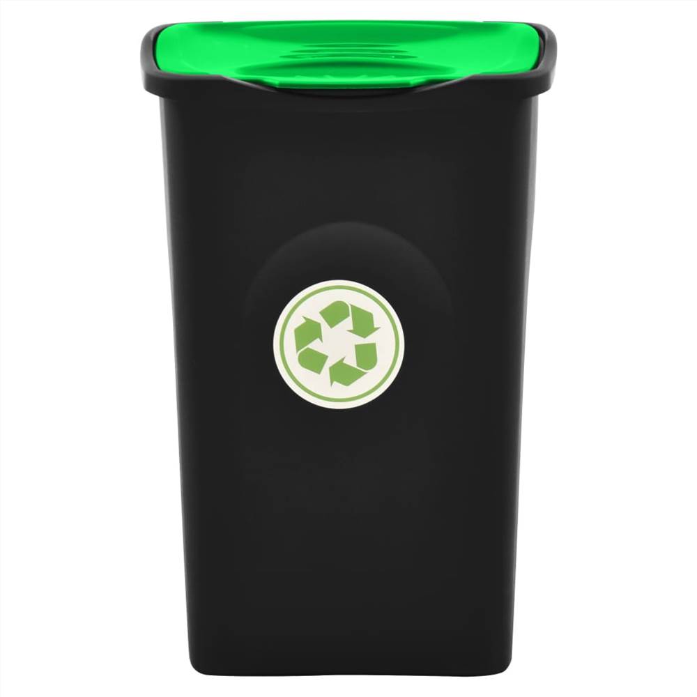 Trash Bin with Hinged Lid 50L Black and Green