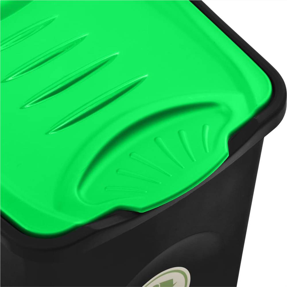 Trash Bin with Hinged Lid 50L Black and Green