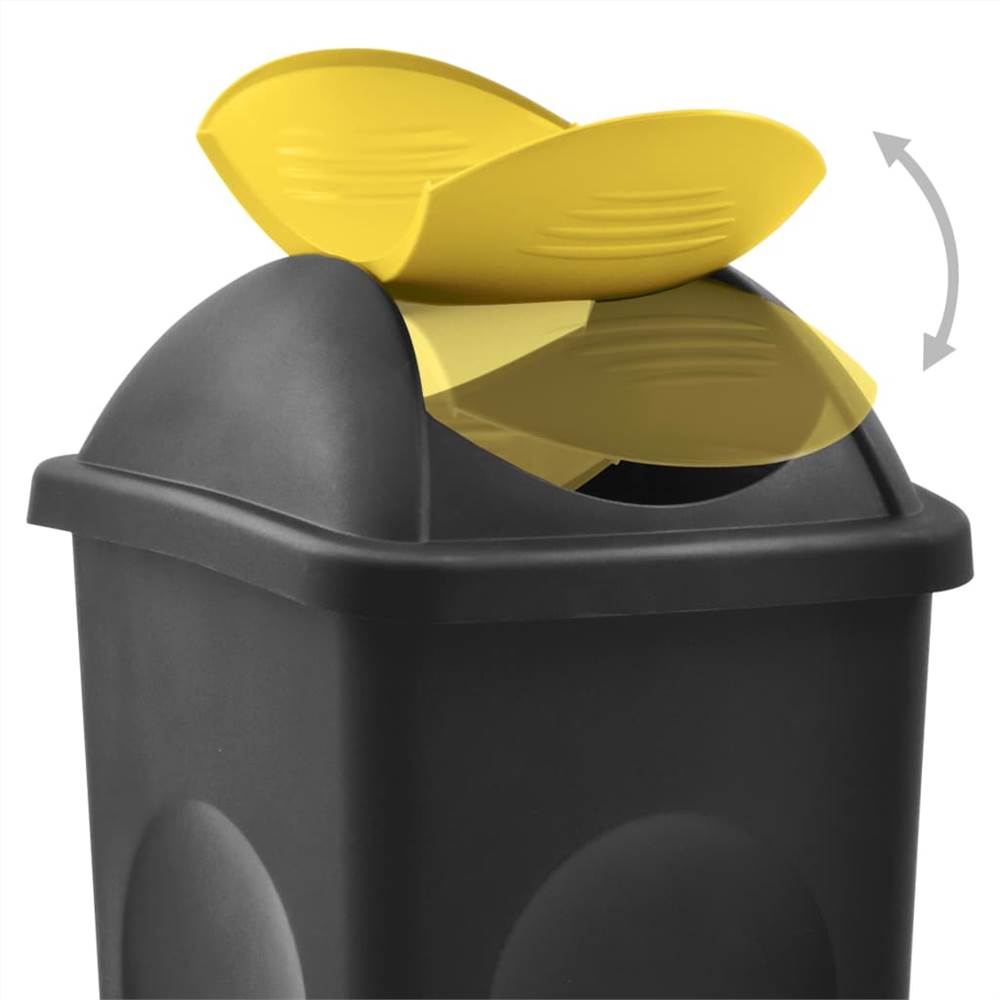 Trash Bin with Swing Lid 60L Black and Yellow