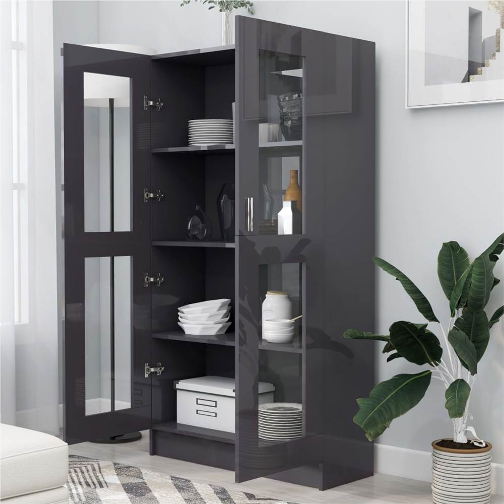 Vitrine Cabinet High Gloss Grey 82.5x30.5x150 cm Chipboard