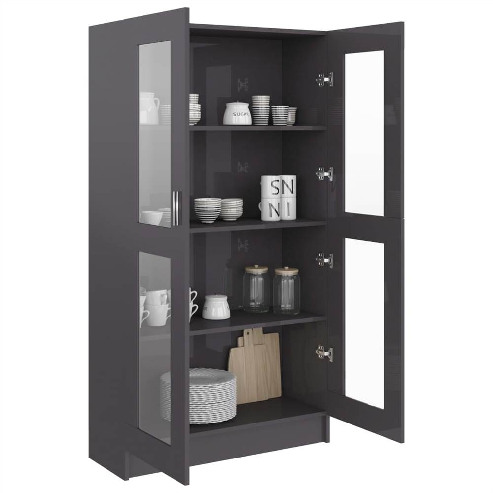 Vitrine Cabinet High Gloss Grey 82.5x30.5x150 cm Chipboard