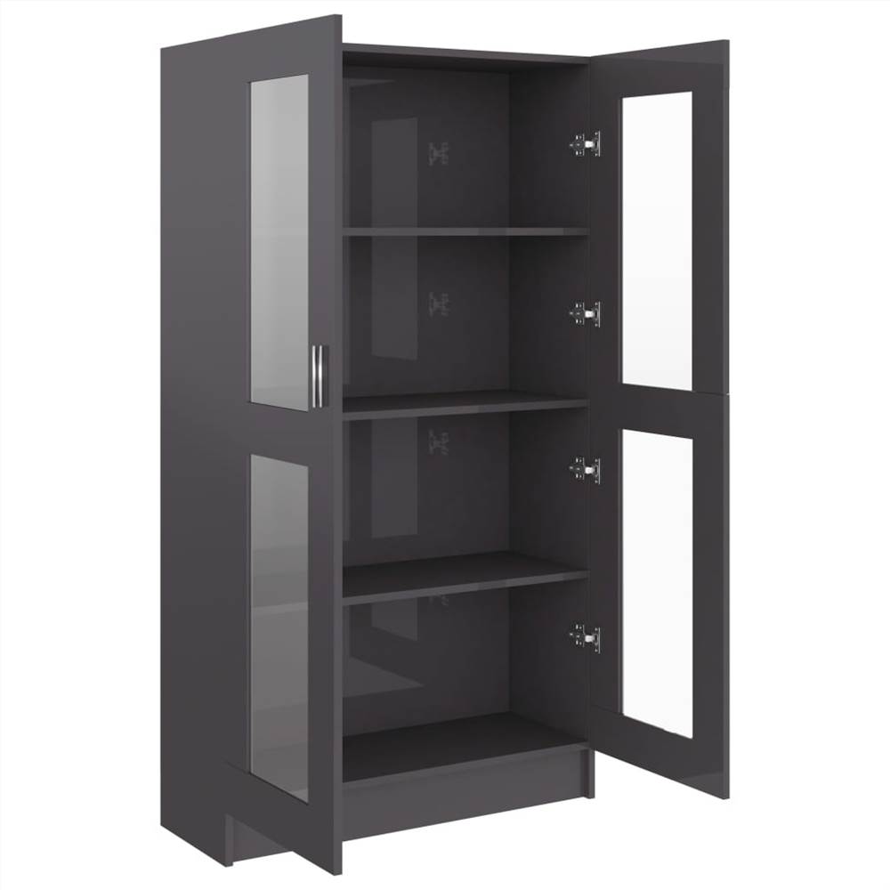 Vitrine Cabinet High Gloss Grey 82.5x30.5x150 cm Chipboard