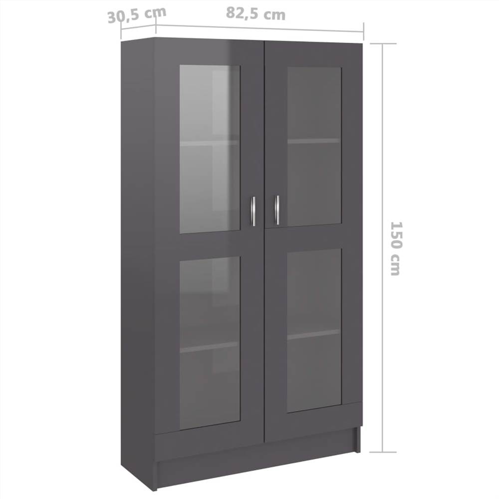Vitrine Cabinet High Gloss Grey 82.5x30.5x150 cm Chipboard