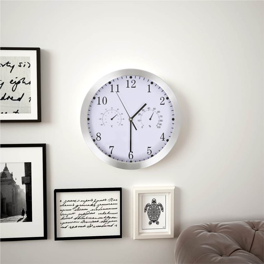 Wall Clock with Quartz Movement Hygrometer Thermometer White