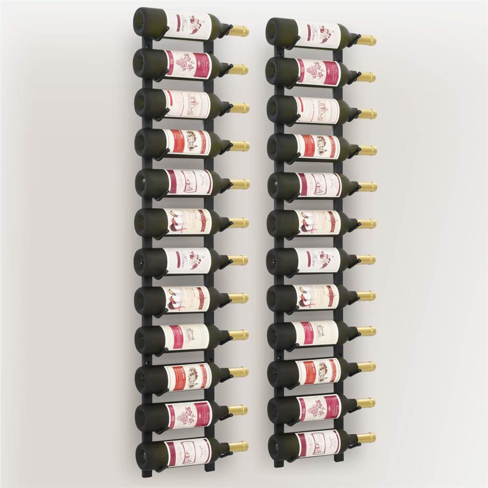 Wall Mounted Wine Racks for 12 Bottles 2 pcs Black Iron