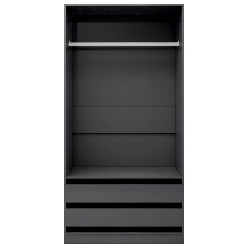 Wardrobe High Gloss Grey 100x50x200 cm Chipboard