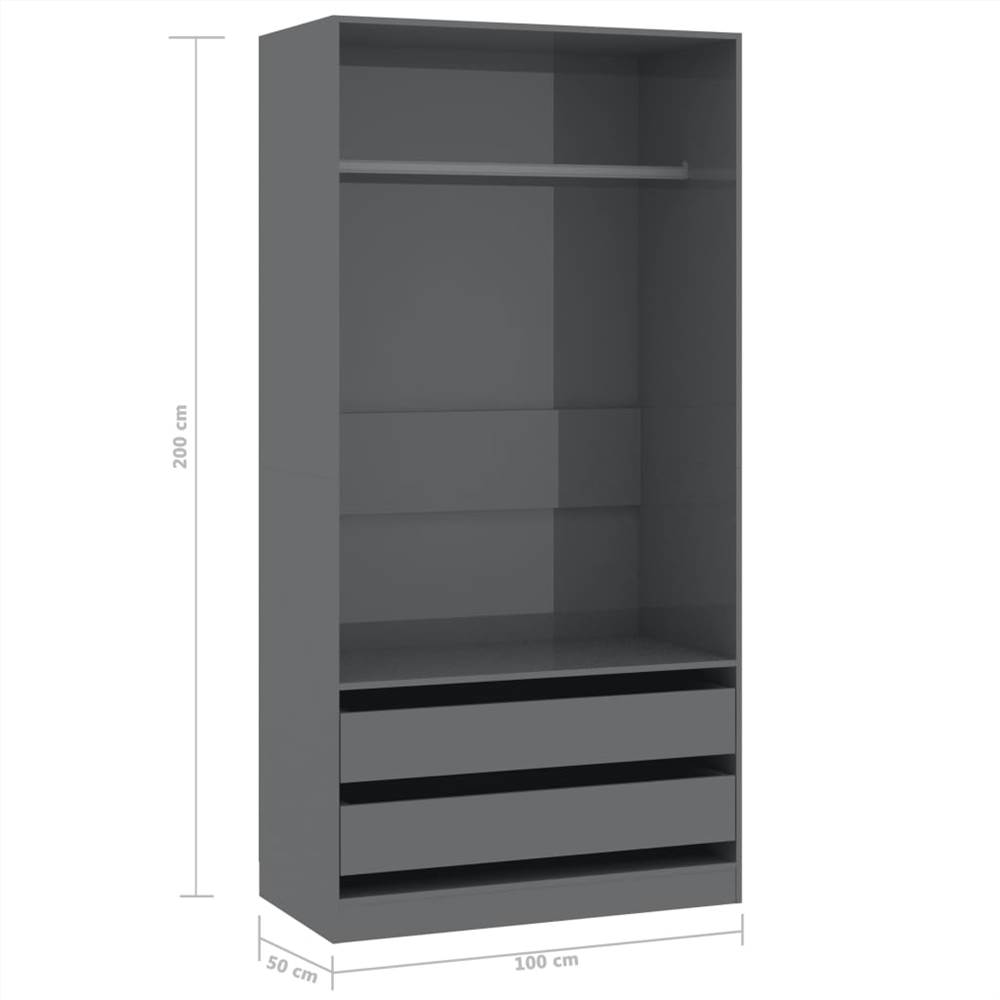 Wardrobe High Gloss Grey 100x50x200 cm Chipboard