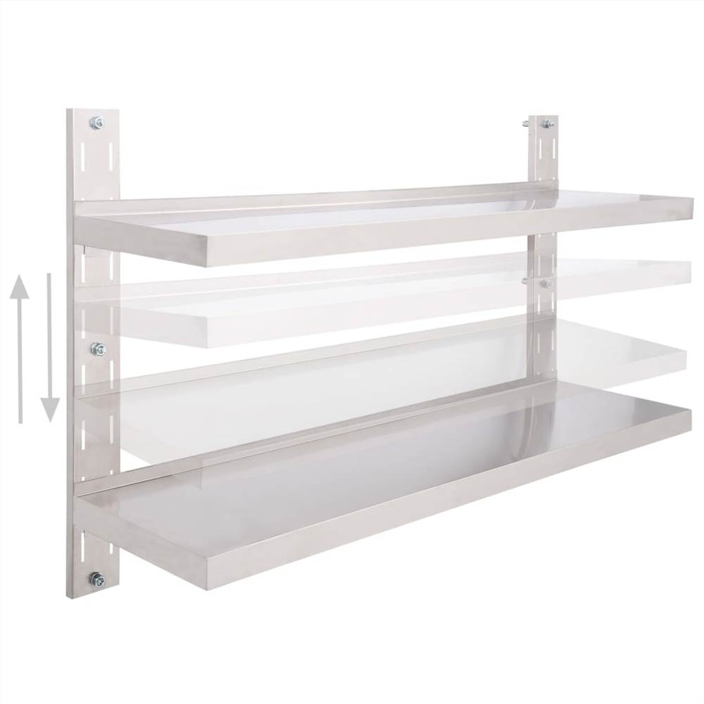2-Tier Floating Wall Shelf Stainless Steel 120x30 cm