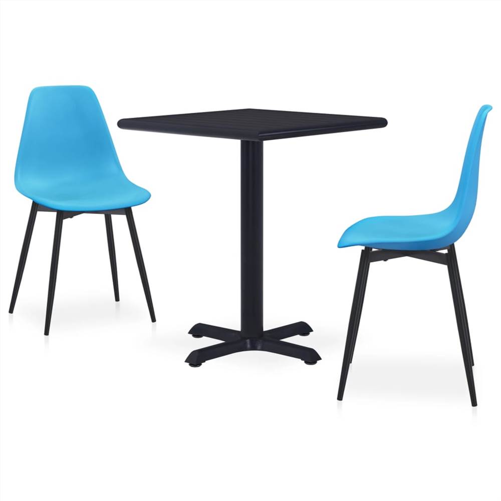 3 Piece Outdoor Dining Set Metal and PP Blue