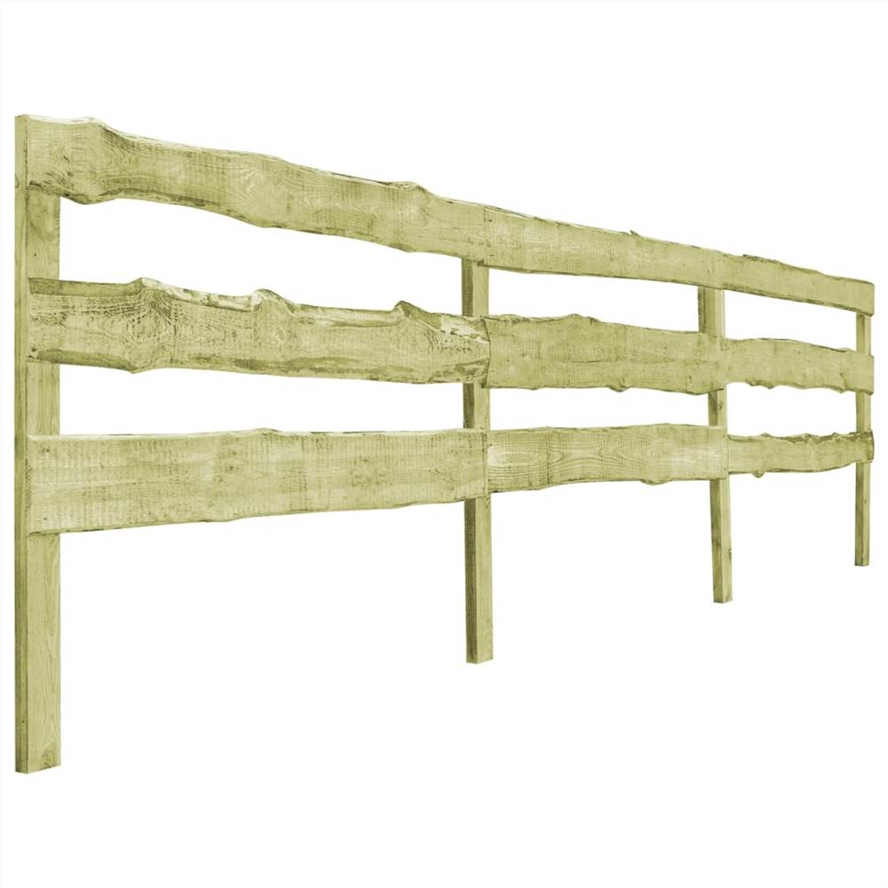 3 pcs 3-Rail Garden Fences Impregnated Pinewood 510x120 cm