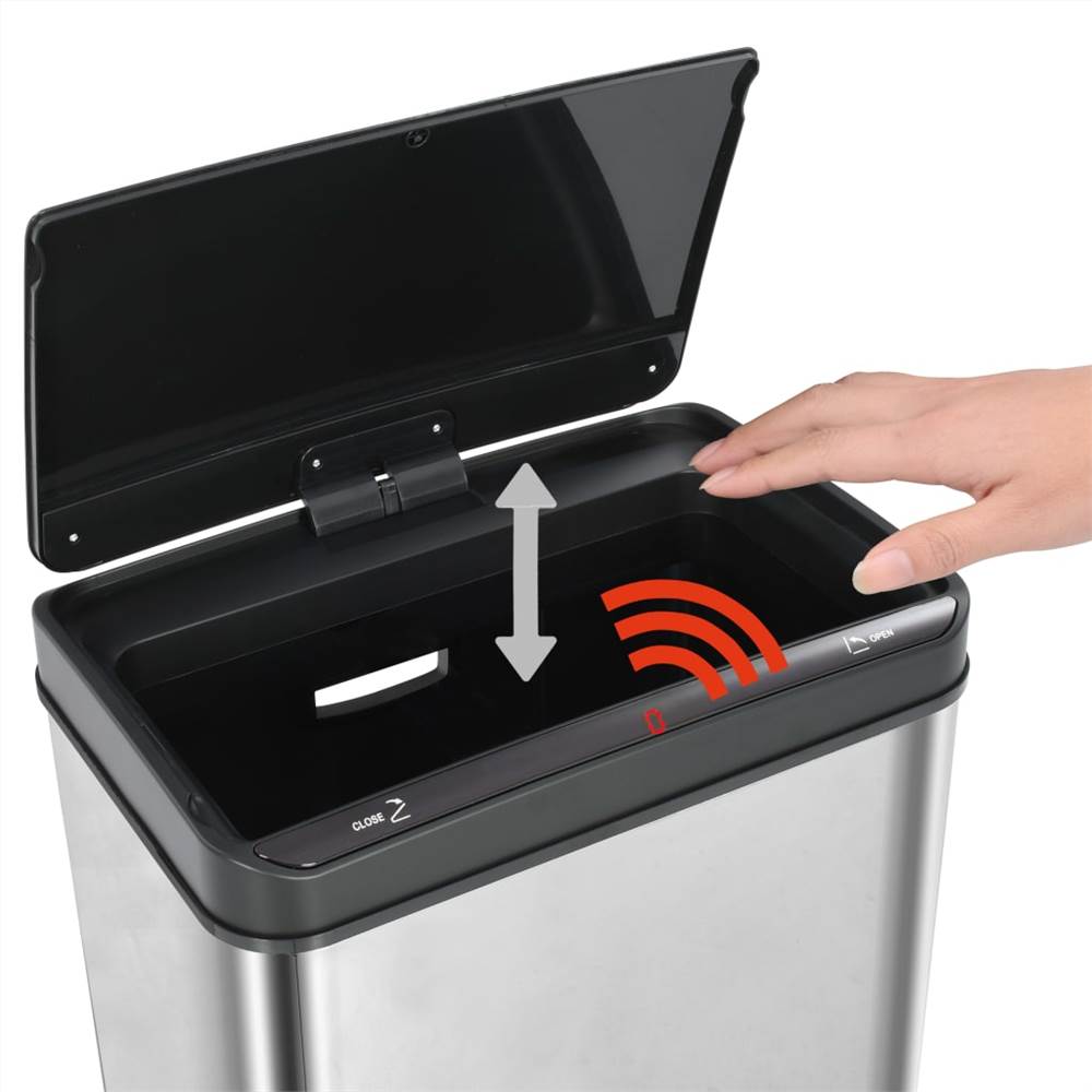 Automatic Sensor Dustbin Silver and Black Stainless Steel 70 L