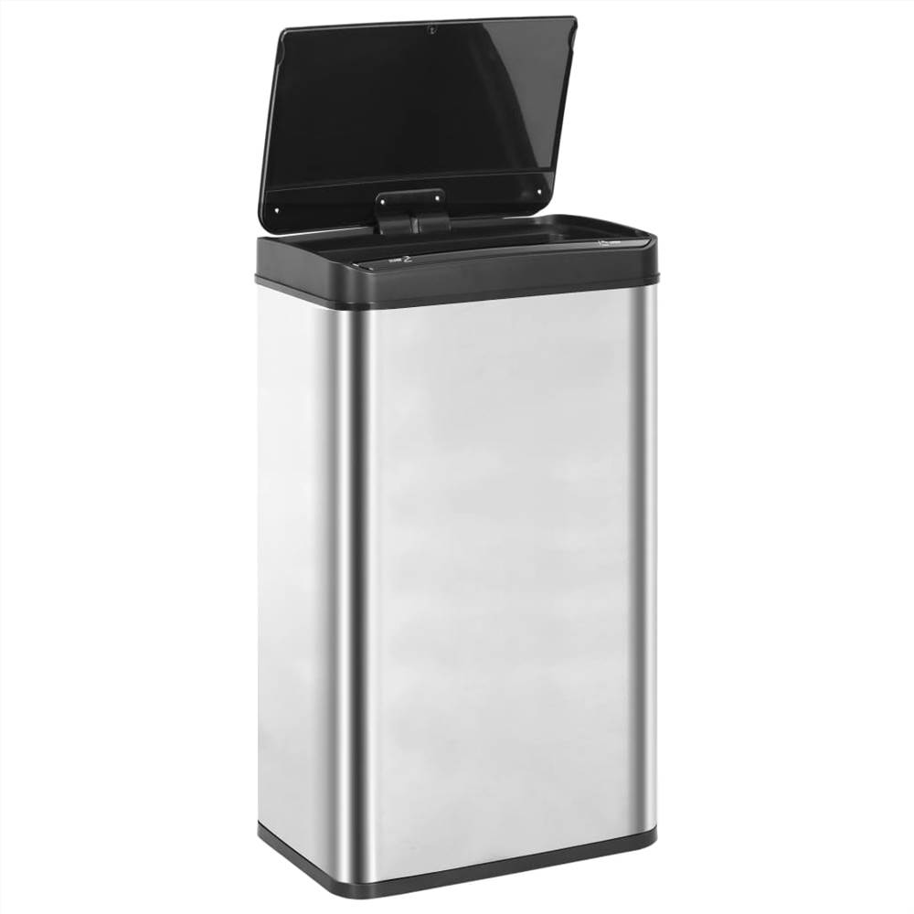 Automatic Sensor Dustbin Silver and Black Stainless Steel 70 L