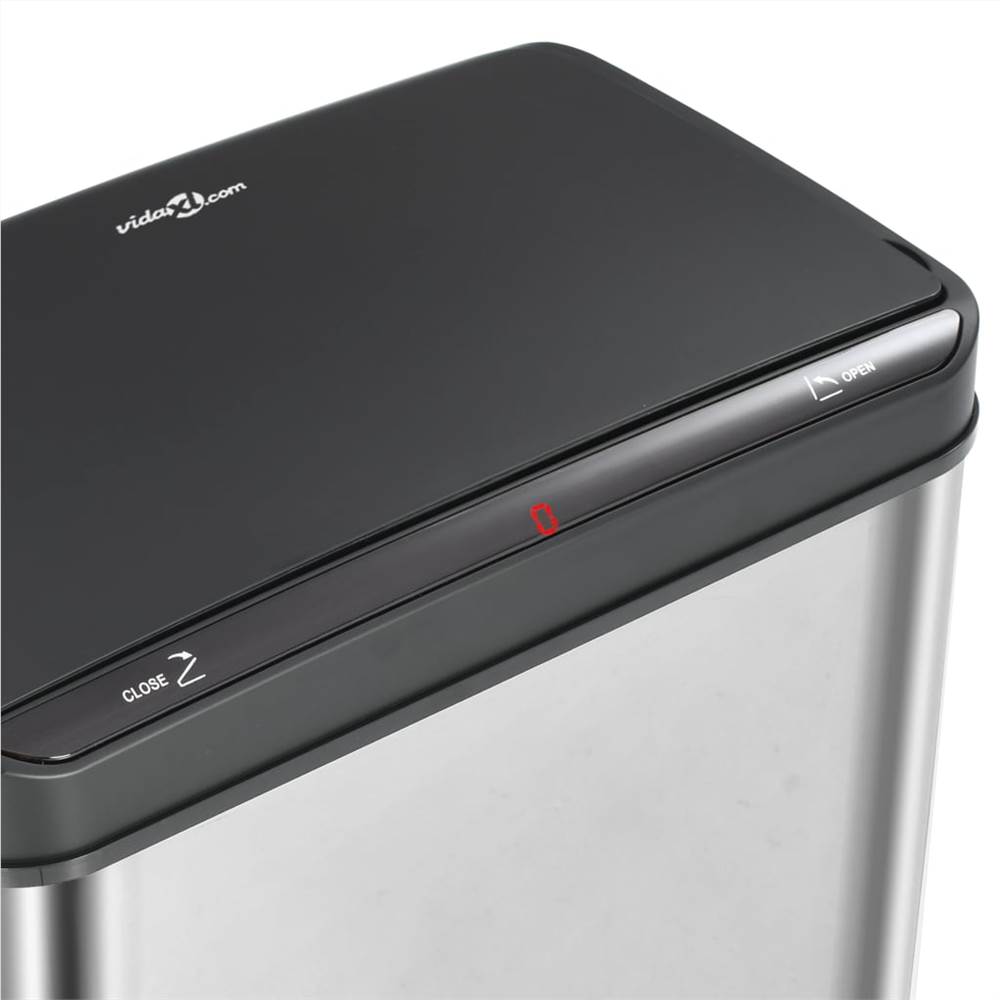 Automatic Sensor Dustbin Silver and Black Stainless Steel 70 L