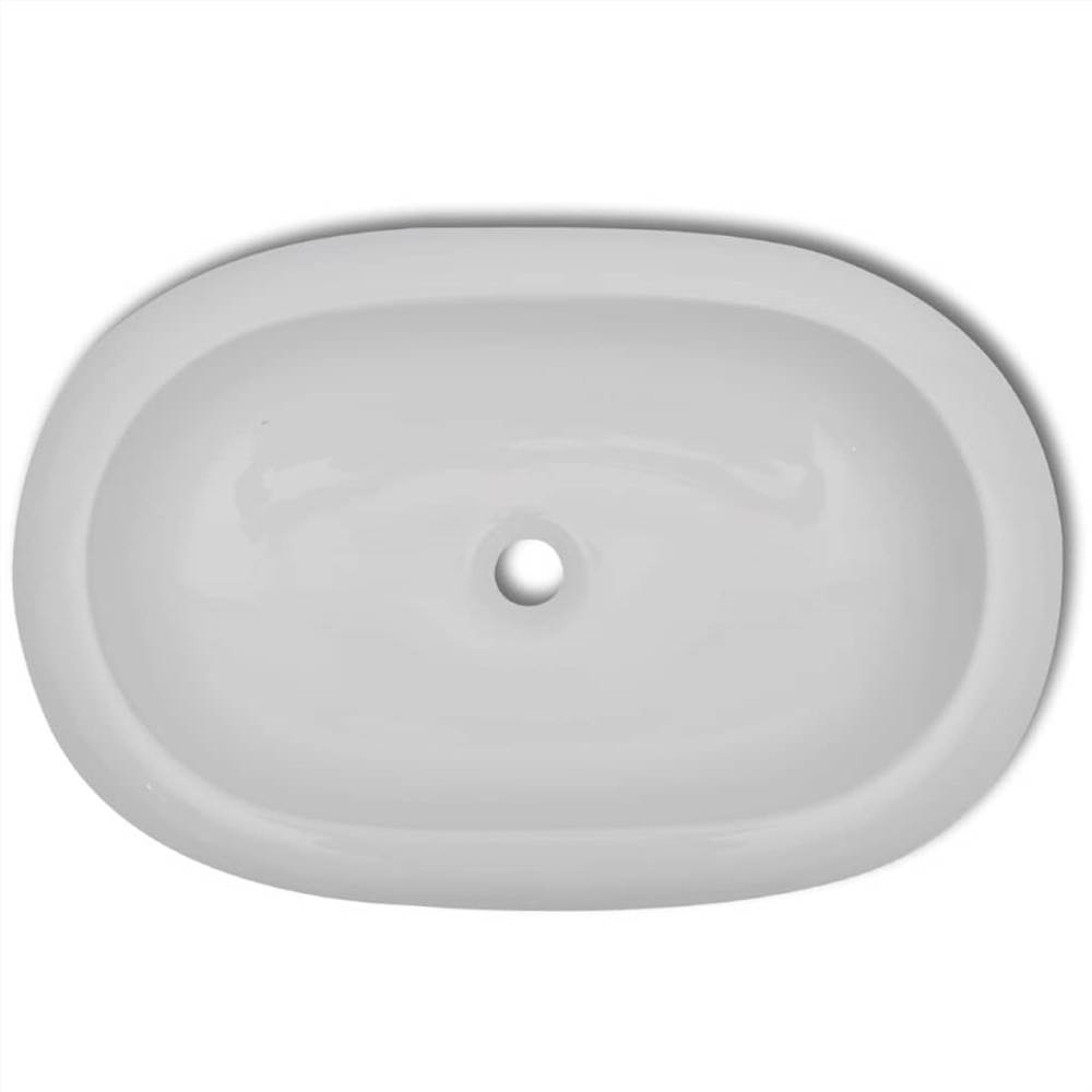 Bathroom Basin with Mixer Tap Ceramic Oval White
