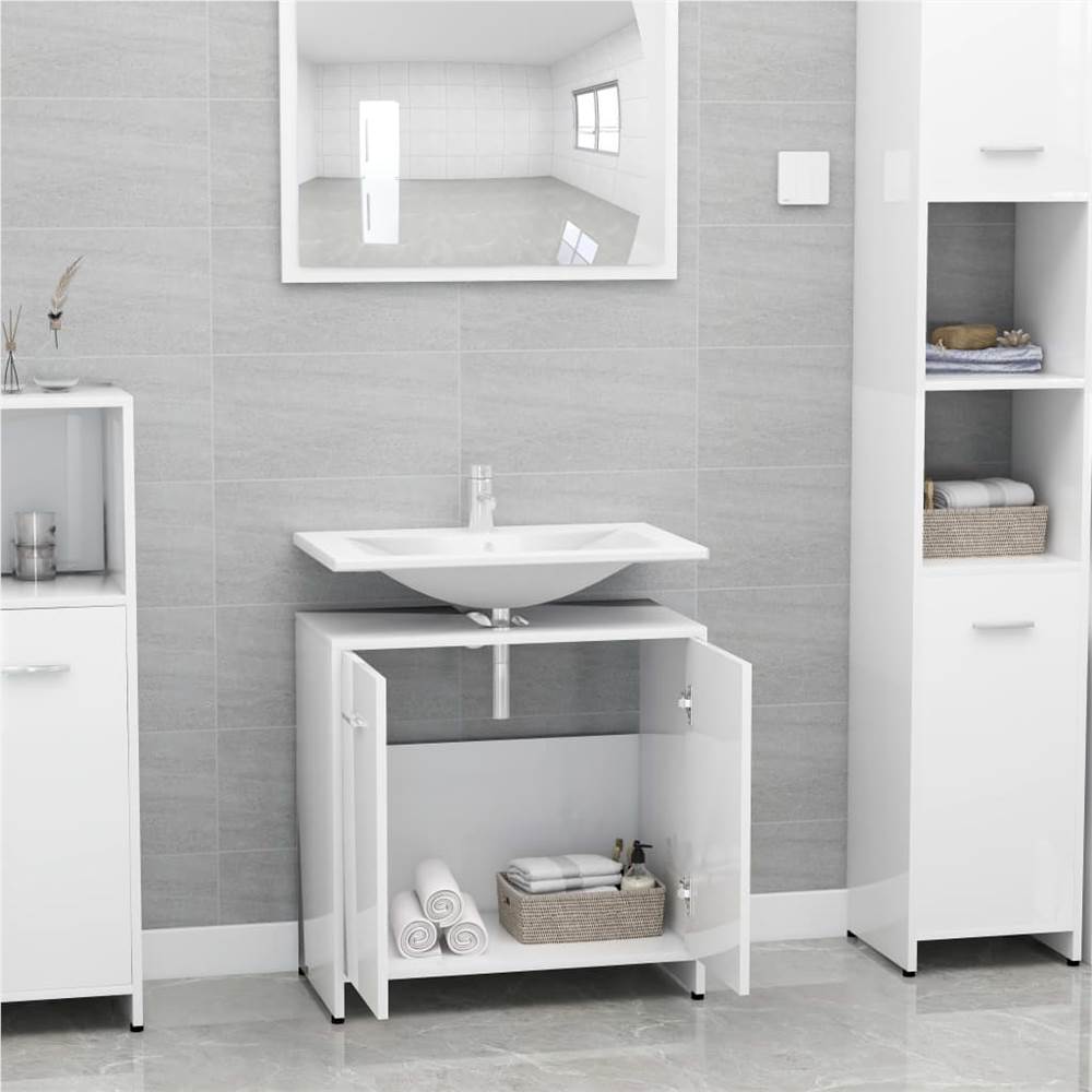 Bathroom Cabinet High Gloss White 60x33x58 cm Chipboard
