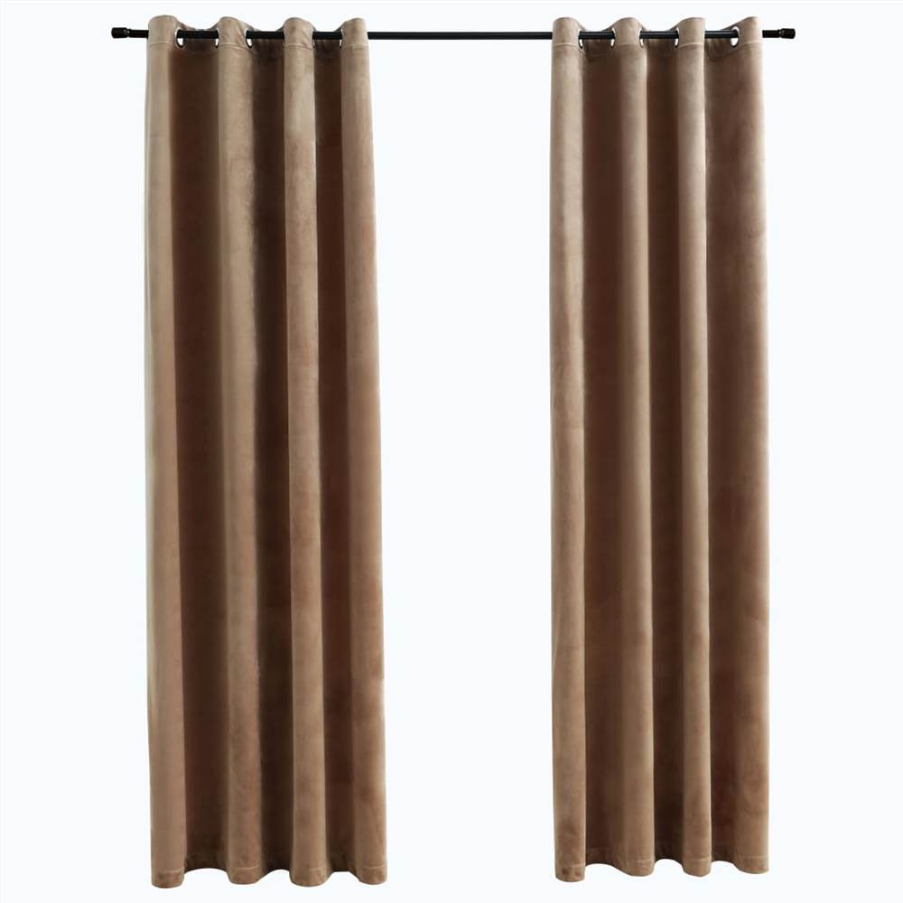 Blackout Curtains with Rings 2 pcs Velvet Beige 140x175 cm