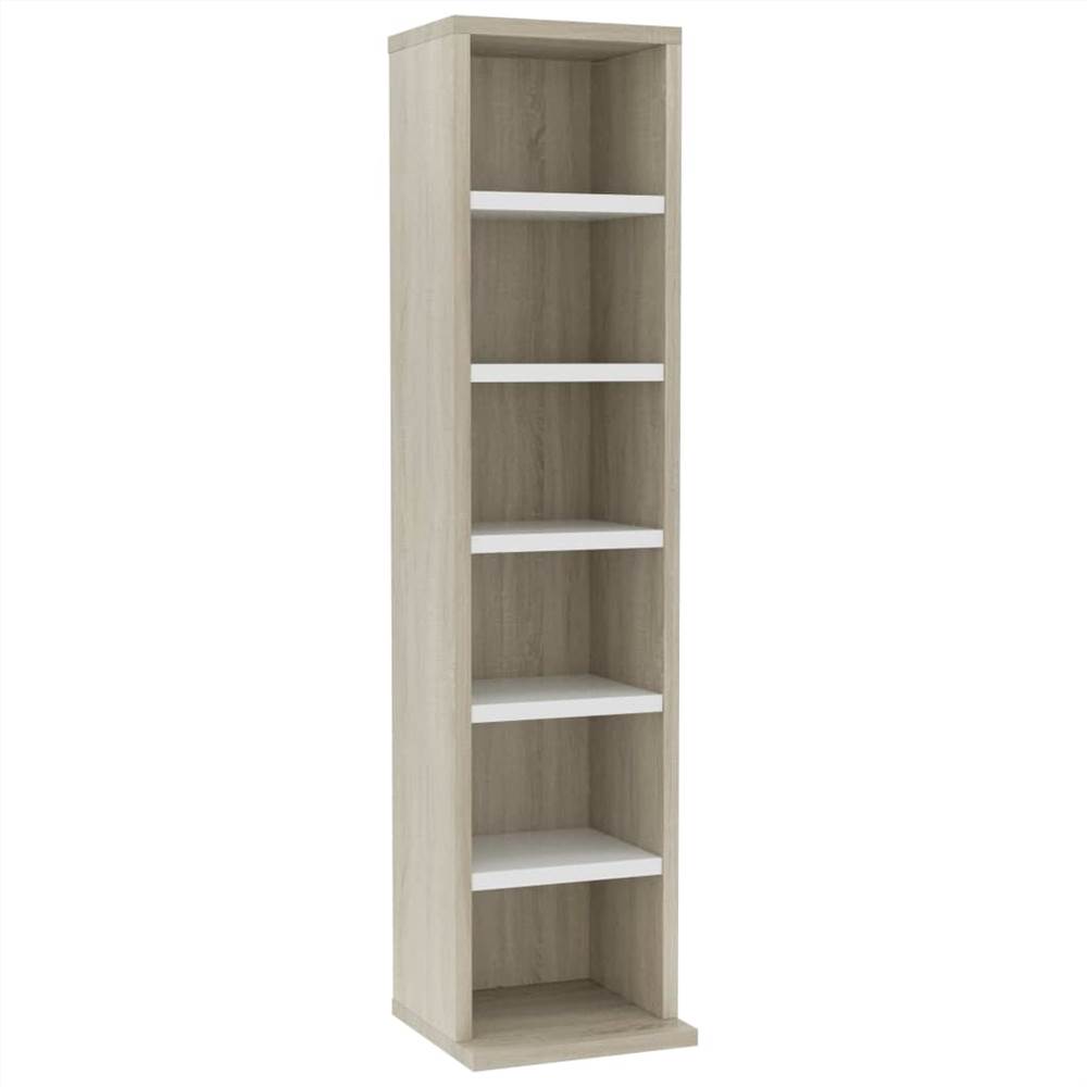 CD Cabinet White and Sonoma Oak 21x20x88 cm Chipboard