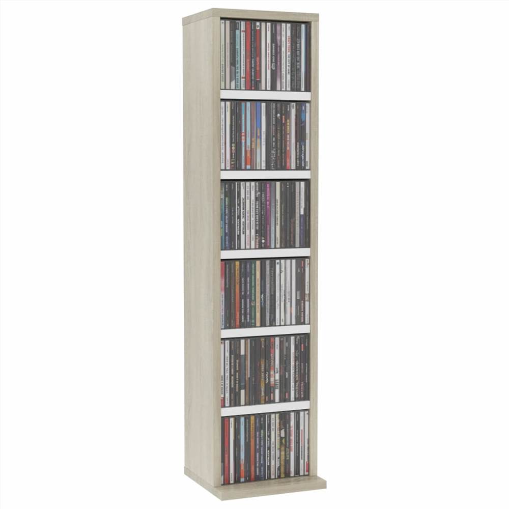 CD Cabinet White and Sonoma Oak 21x20x88 cm Chipboard