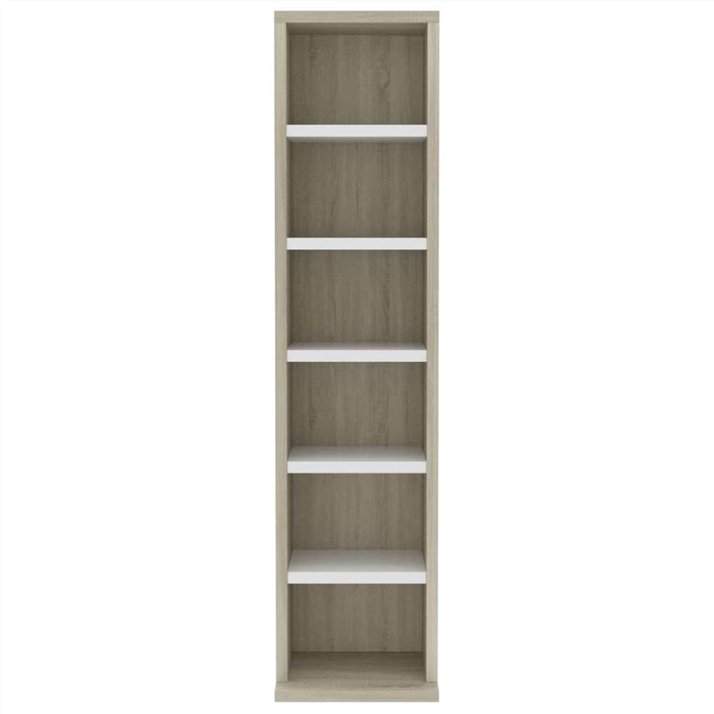 CD Cabinet White and Sonoma Oak 21x20x88 cm Chipboard
