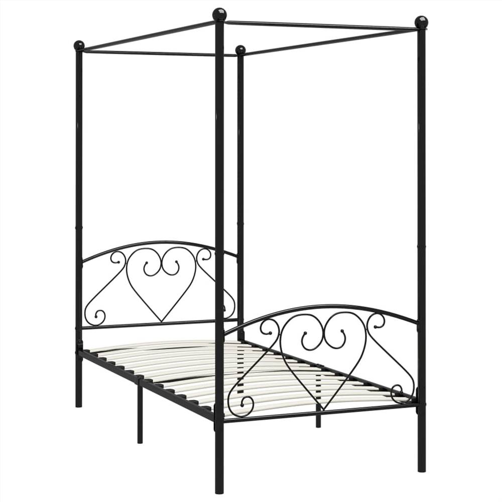 Canopy Bed Frame Black Metal 100x200 cm