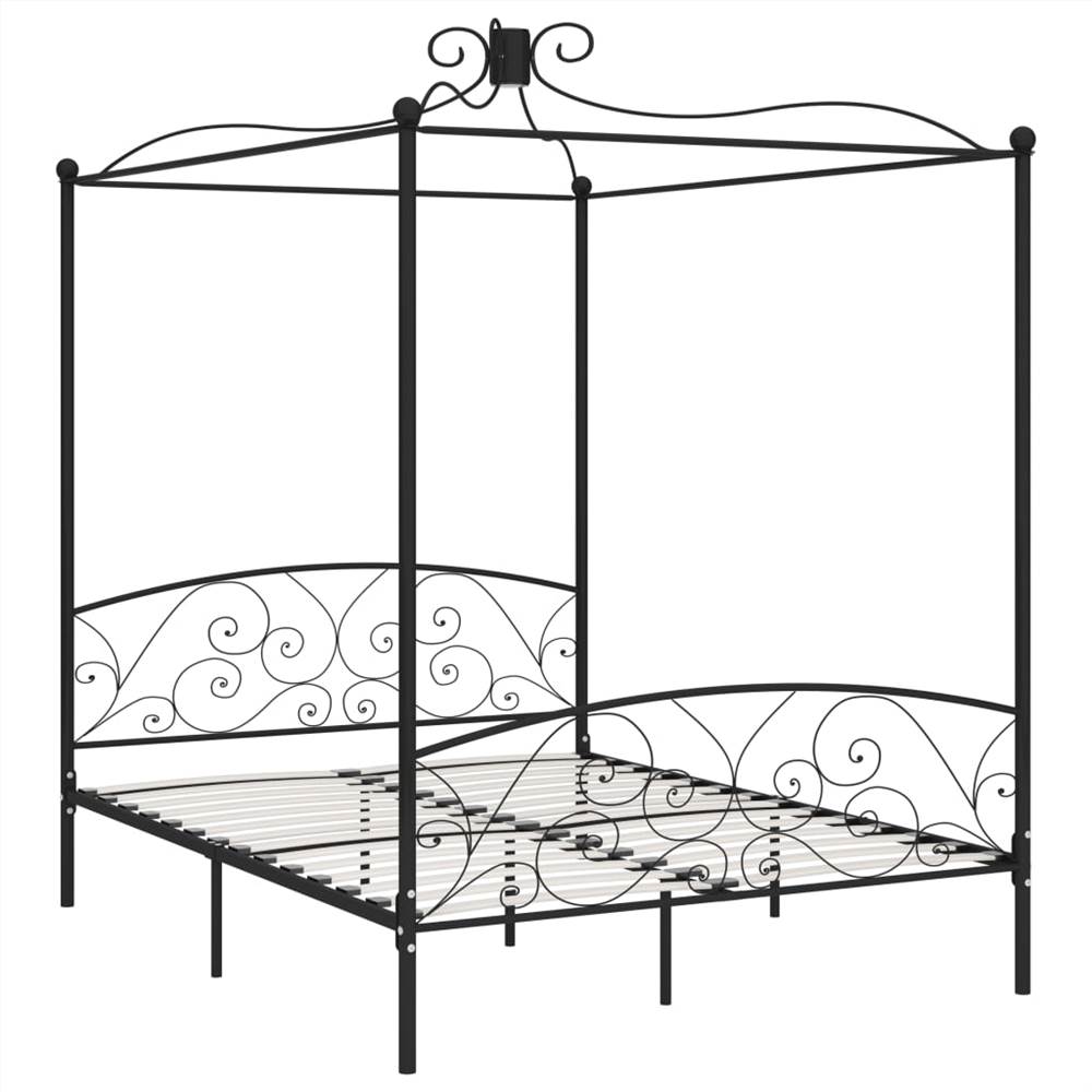 Canopy Bed Frame Black Metal 180x200 cm