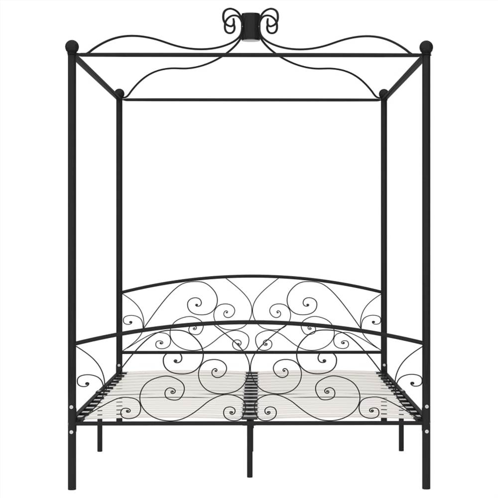 Canopy Bed Frame Black Metal 180x200 cm