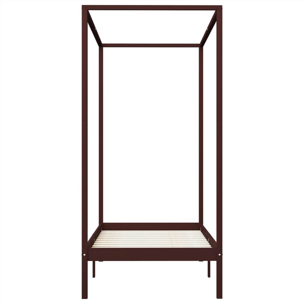 Canopy Bed Frame Dark Brown Solid Pine Wood 90x200 cm