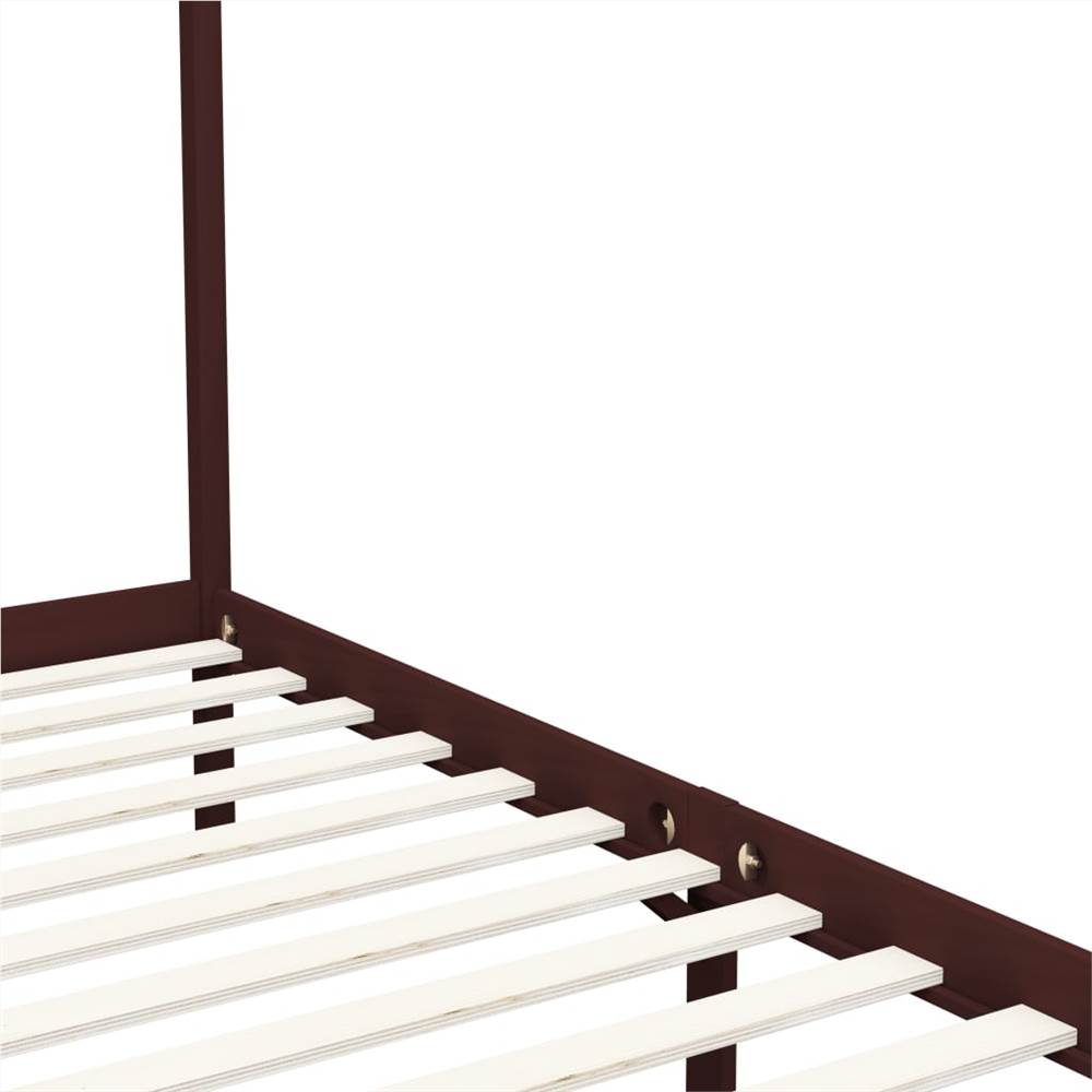 Canopy Bed Frame Dark Brown Solid Pine Wood 90x200 cm