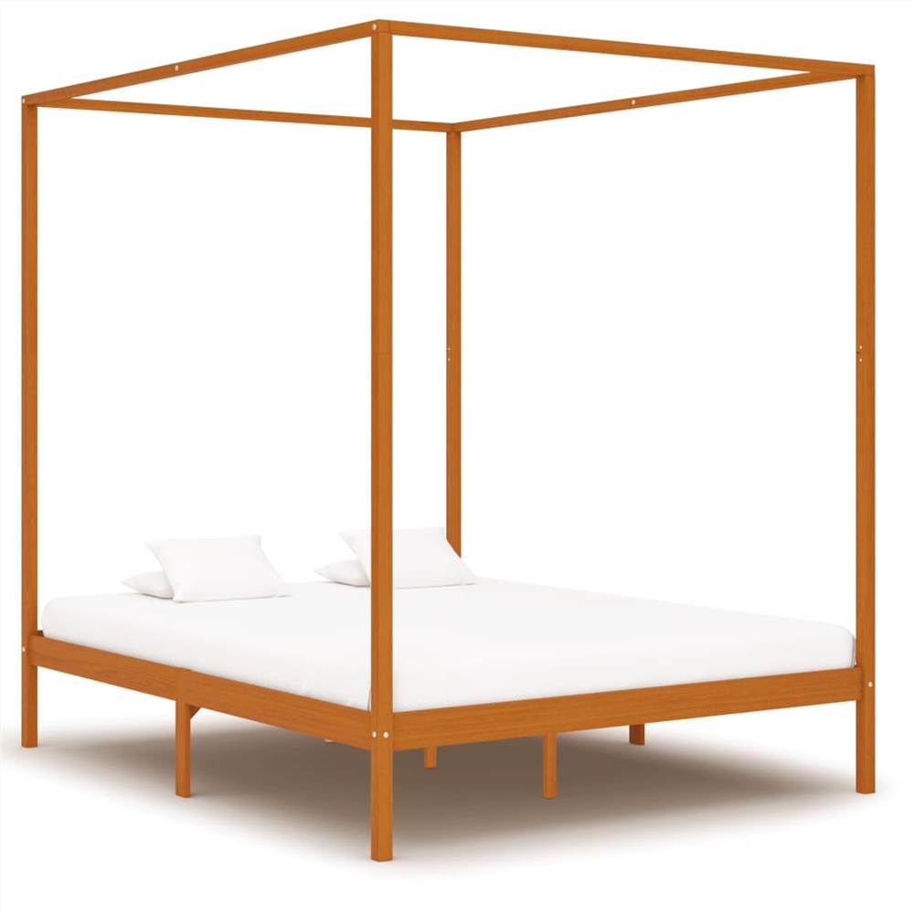 Canopy Bed Frame Honey Brown Solid Pine Wood 6FT Super King