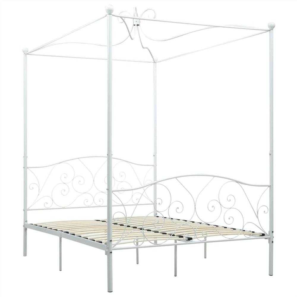 Canopy Bed Frame White Metal 120x200 cm