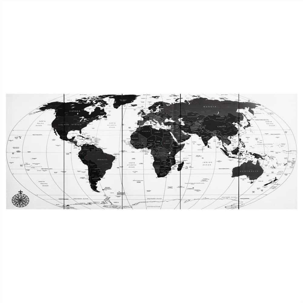 Canvas Wall Print Set World Map White 200x80 cm