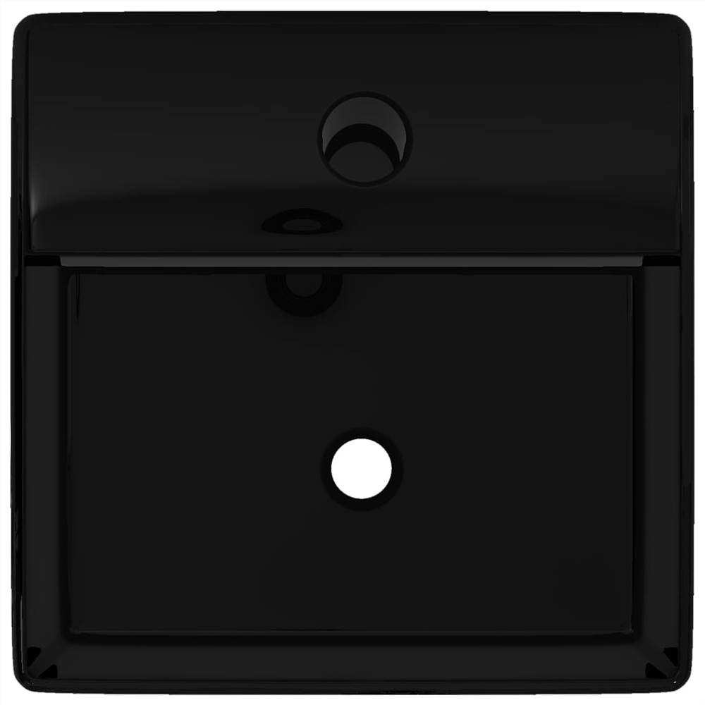 Ceramic Bathroom Sink Basin with Faucet Hole Black Square