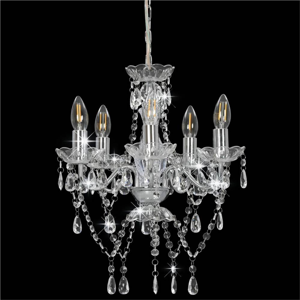 Chandelier with Crystal Beads Silver Round 5 x E14