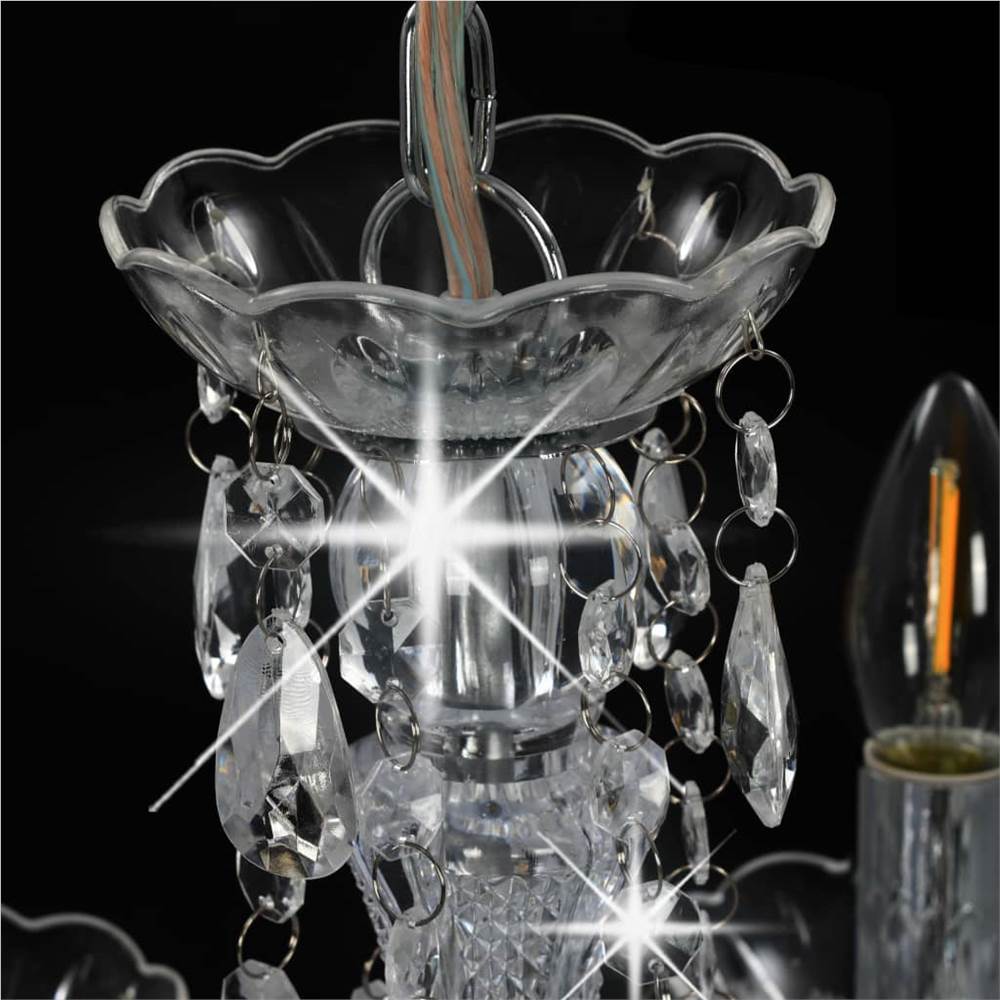 Chandelier with Crystal Beads Silver Round 5 x E14