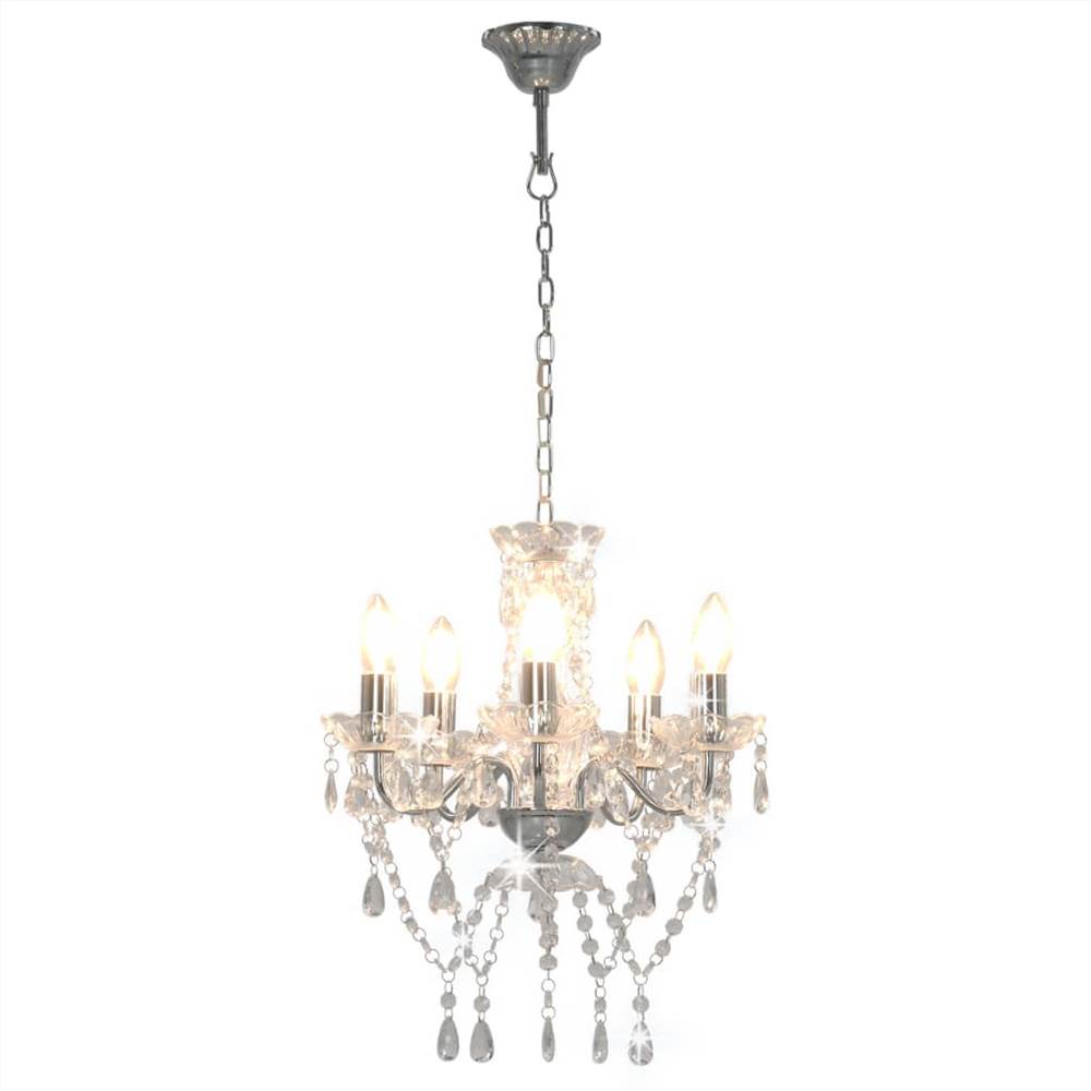 Chandelier with Crystal Beads Silver Round 5 x E14